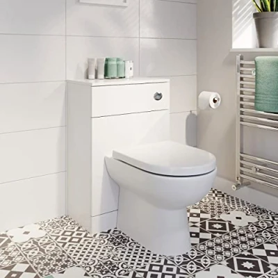 Image of Bathroom BTW Back to Wall Toilet Cloakroom Unit 500mm Furniture Modern Matte White D Shaped Pan Concealed Cistern Soft Close Seat Flat Pack