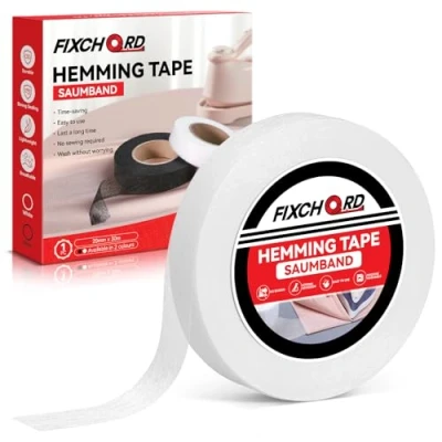 Image of FIXCHORD Hemming Tape, Wonder Web No Sewing Iron on Extra Strong Fusible Fabric Tape for Clothes Curtains Ironing and Bonding, DIY Crafts, White, 30m*20mm