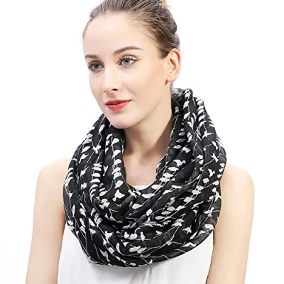 Image of Lina &amp; Lily Bird Print Lightweight Snood Scarf (Black)