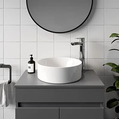 Image of Affine® Countertop Basin for Bathroom and Cloakroom Hand Wash Basins Sink Modern White Gloss Round, 352 x 352mm