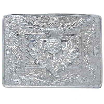 Image of Celtic Thistle Kilt Belt Buckle Scottish Design, Traditional Highland Accessory for Men’s Kilts, Antique Silver, Chrome Finish (Chrome Finish)
