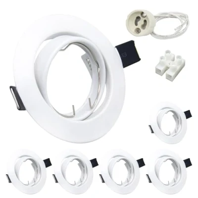 Image of Wondlumi 6X Modern GU10 Downlights for Ceiling, Round White Frame Recessed Ceiling Lights, 30 Tilt Swivel Spotlight Fittings with Lamp Holder