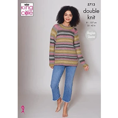 Image of King Cole 5713 Knitting Pattern Womens Raglan Sweater and Cardigan in Riot DK