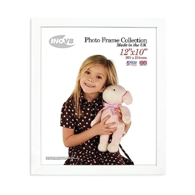 Image of Inov8 British Made Real Wood Picture/Photo Frame 12x10&quot; Inch(30x25cm) Auckland 20mm Pine White