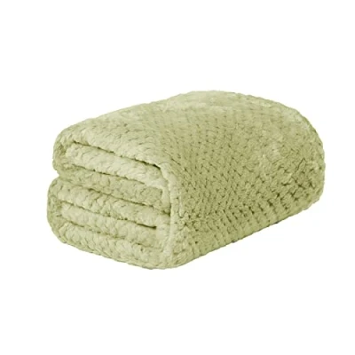 Image of Dreamscene Luxury Waffle Popcorn Mink Soft Warm Throw Over Sofa Bed Blanket 200 x 240cm Sage Green