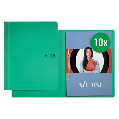 Image of VON Leitz 30130055 Pack of 10 A4 File Folders, Cardboard, with Stapling Mechanism, for 250 Sheets, Soft Cover, School, Study and Home, Green