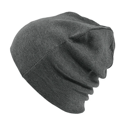 Image of Mens Organic Cotton Beanie Womens Slouchy Knit Hat Made in Japan Dark Grey