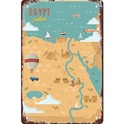 Image of AZOLID Metal Tin Sign Egypt Map Country Travel Signs Vintage Bar Club Cave Home Kitchen Wall Decor Rustic Funny 30x43CM