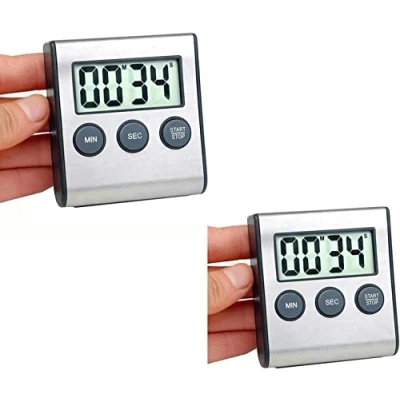 Image of Kyzistn 2 Pack Kitchen Timer, Digital Timer Magnetic Countdown with Loud Alarm Stainless Steel for Cooking, Baking, Sports Games (AAA Battery Included)