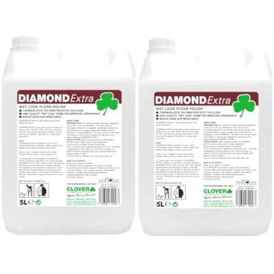 Image of Clover Chemicals 109 Diamond Extra Wet Look Floor Polish, 25%, 5 L, Pack of 2