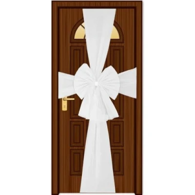 Image of SHATCHI Christmas White 7.5m Diamante Giant Bow Cover Front Door Xmas Wedding, Baby Shower Outside Home Decor, Organza, Pack of 1