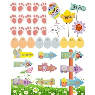 Image of HOVUK Easter Hunt Arrows 50PCs, Outdoor Decorations Garden Egg Game Fun Family Sign Maps Sheep Bunny Chick Carrot Directions