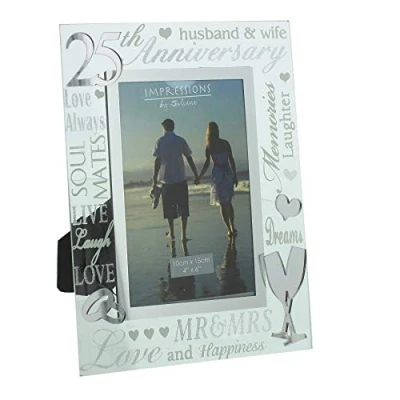 Image of Widdle Celebrations Glass 6 x 4 Photo Frame with Mirror Number &amp; Glitter Letters 25th Anniversary 2990