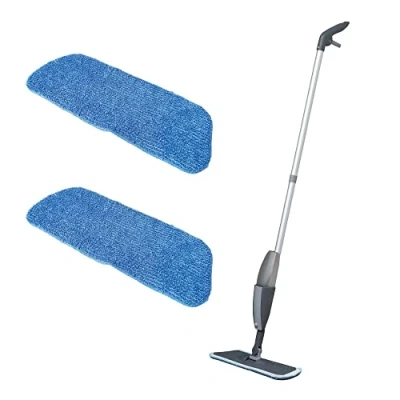 Image of Addis Essentials Microfibre Spray Flat Mop with 2x Spare Replacement refills heads, Grey &amp; Light Blue, One Size, Pack of 1
