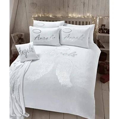 Image of Olivia Rocco Angel Wings Teddy Duvet Cover Set Soft Thermal Quilt Sets Warm Cosy Snug Bedding, Single White