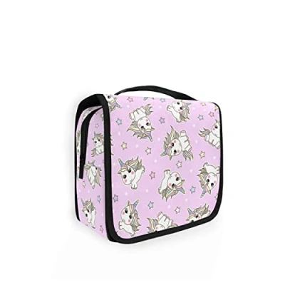 Image of Moyyo Magic Cute Unicorns Stars Toiletry Bag Travel Wash Organised Hanging Gym Camping Portable Cosmetic Organiser for Women Girls Kids