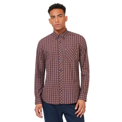 Image of Ben Sherman Men&#039;s Signature House Check Shirt, Long Sleeved, Button Down Collar (Aubergine) L