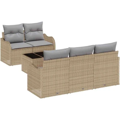 Image of vidaXL 6 Piece Garden Sofa Set with Cushions Beige Poly Rattan