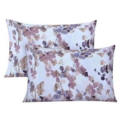 Image of RAYBedding 2 Pack Pillowcase 100% Egyptian Cotton Pillow Covers 400 Thread Count Floral Printed Mauve Leaf Cases