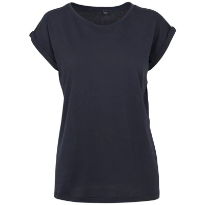 Image of Build Your Brand Women&#039;s Ladies Extended Shoulder Tee T Shirt, Navy, 3XL