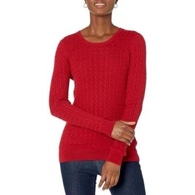 Image of Amazon Essentials Women&#039;s Lightweight Long Sleeved Cable Crewneck Sweater (Available in Plus Size), Red, XL