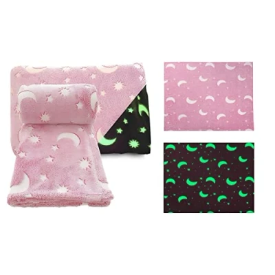 Image of RSW Baby Blanket Fleece Glow in Dark Soft 70 x 90 cm for Crib Pram Boys Girls Cot Bed Swaddle Shawl Wrap Toddler (Pink)