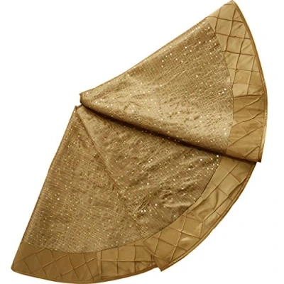 Image of SORRENTO 90cm Sparkle Glitter with Handcraft Pintuck Faux Silk Christmas Tree Skirt in Gold Color P2599(7 10 DAYS DELIVERY)
