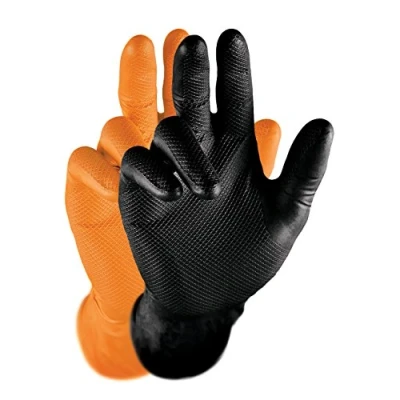 Image of Grippaz nitrile gloves (50 pieces) S XXL, latex free working extremely robust and non slip ideal for workshops, mechanics industry. Rubber with patented disposable + hygienic powder free, orange