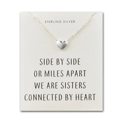 Image of Philip Jones Sterling Silver Sister Heart Necklace with Quote Card
