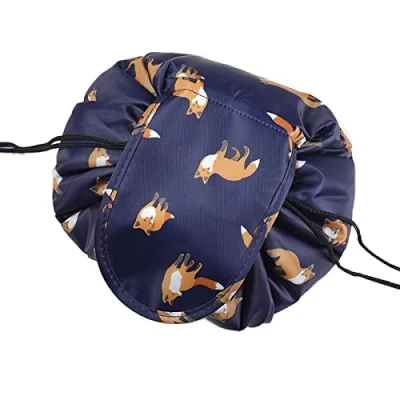 Image of Drawstring Makeup Bag,ONEGenug Cosmetic Bag,One Step Toiletry Organizer, Pouch for Lazy Ladies Darkblue