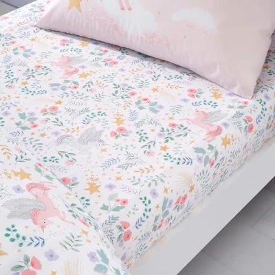 Image of Catherine Lansfield Fairytale Unicorn Single Fitted Sheet White