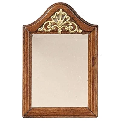 Image of Melody Jane Dolls House Walnut Wooden Framed Mirror with Gold Decor Miniature Accessory 1:12