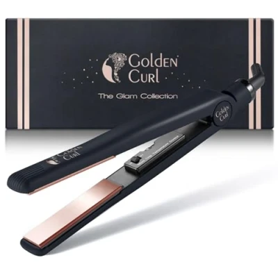 Image of Golden Curl Tourmaline Coated Hair Straightener and Curler in One, Damage Free with Unique Design &amp; Temperature Adjustment, Steam for 5 Years Warranty (Rose Gold)