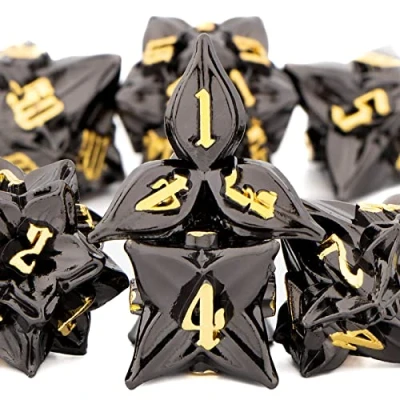 Image of KERWELLSI Metal DND Dice Set, Leaf D&amp;D Dice, 7Pcs Dungeons and Dragons Polyhedral &amp; RPG With Box, D Set D20 D12 D10 D8 D6 D4
