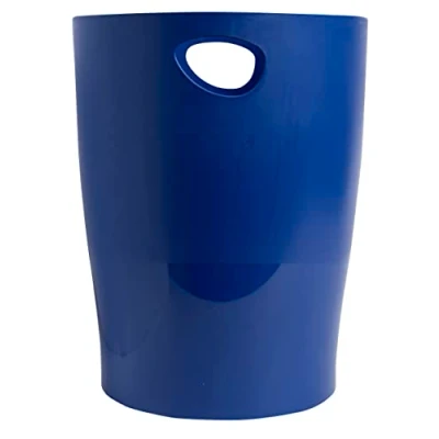 Image of Exacompta Ref. 45303D 1 waste paper basket with ECOBIN BeeBlue handles in PP large capacity 15 liters dimensions 26.3 x 33.5 cm For office or home navy blue color