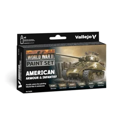 Image of Vallejo VAL70203 AV Model Color Set WWII American Armour&amp;Infantry, 17 ml (Pack of 6)