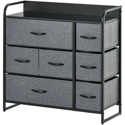 Image of HOMCOM Chest of Drawers with 7 Foldable Drawers, 3 Tier Fabric Bedroom Dresser, Clothes Storage Unit for Bedroom, Living Room, Grey