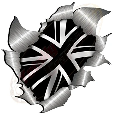 Image of large size Black Union Jack/Flag Metal Rip Open Sticker