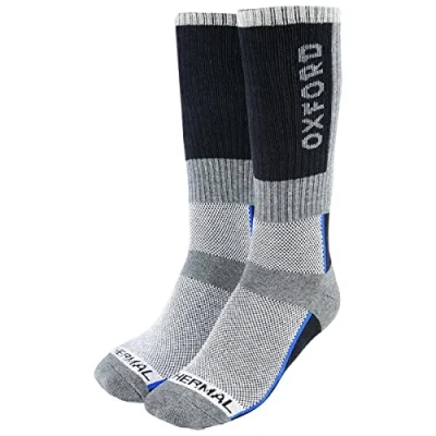 Image of Oxford Long Thermal Motorcycle Oxsocks Winter Riding Motorbike Scooter Socks, Black/Grey, S/M