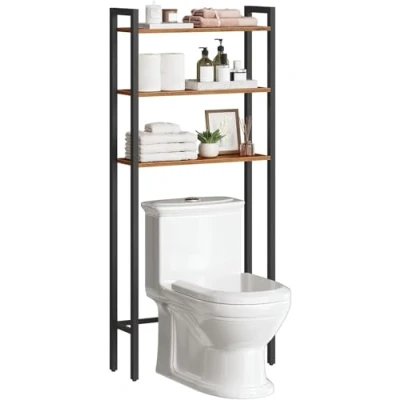Image of HOOBRO Over Toilet Storage Unit, 3 Tier Bathroom Shelves, Industrial Organizer The Toilet, Rack, Rustic Brown EBF41TS01