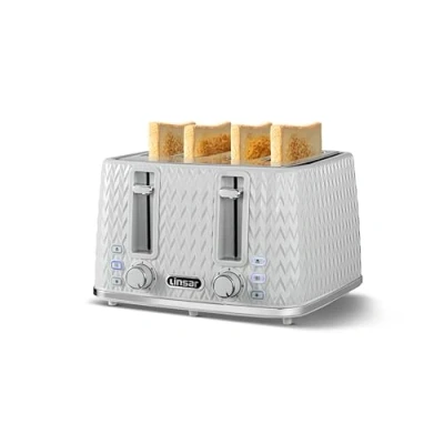 Image of Linsar 4 Slice Toaster Unique Curved Texture Defrost, Reheat, Cancel Functions 7 Browning Levels, Wide Slots, Removable Crumb Tray Automatic Switch Off 1600 Watt (Grey)