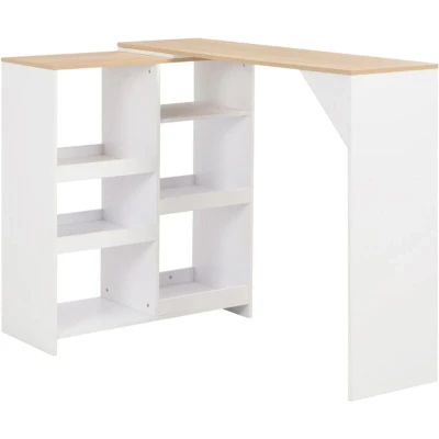 Image of vidaXL Bar Table with Moveable Shelf White 138x39x110 cm