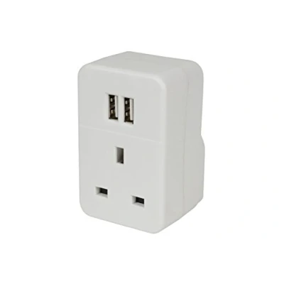 Image of Plug Through UK Mains Charger with Dual USB Ports 2.4A for Smartphone / Tablet