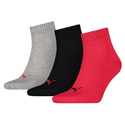 Image of PUMA Unisex Pu502bse12 Quarter Training Socks (3 Pairs), Multicoloured (Black/Red)