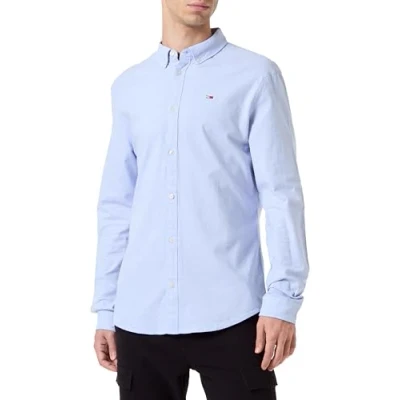 Image of Tommy Jeans Men&#039;s TJM Slim Long Sleeve Shirt, Blue (Moderate Blue), XS