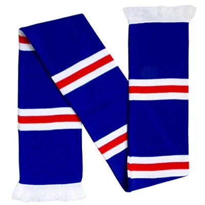 Image of GIFTS 4 ALL Ipswich Football Fans Retro Blue, Red &amp; White Match Day Knitted Scarf, Tractor Boys Bar Scarf