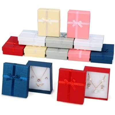 Image of Kurtzy 12 Pack Paper Jewellery Display Gift Boxes 8.5 x 6.5 2.5cm/3.34 2.55 0.98 Inches 6 Colours Cardboard Packaging Box Set with Foam Inserts for Earrings, Necklaces, Bracelets &amp; Rings