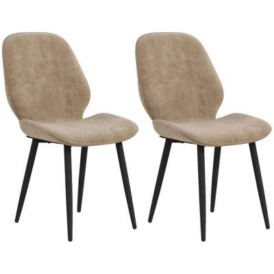 Image of HOMCOM Dining Chairs Set of 2, Velvet Fabric Upholstered Kitchen with Solid Metal Legs for Room, Living Lounge, Light Brown