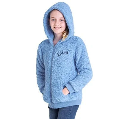 Image of Disney Stitch Sherpa Hoodie for Girls, Zip Up Fleece Fluffy Kids Teens (Blue Kids, 13 14 Years)