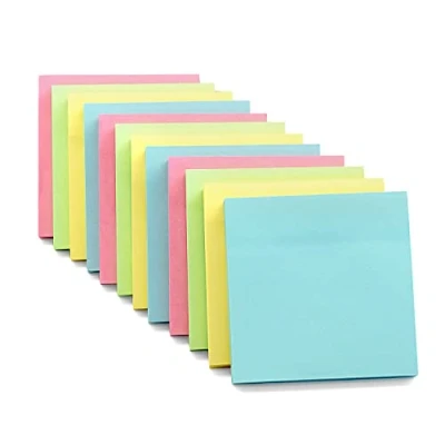 Image of Evergreen Goods 12 Pads Pastel Colour Sticky Notes for Office Home &amp; School Removable Adhesive Memo Pad in Yellow, Pink, Blue, Green Colors 100 Sheets Per Size 76x76mm (3&quot;x3&quot;)